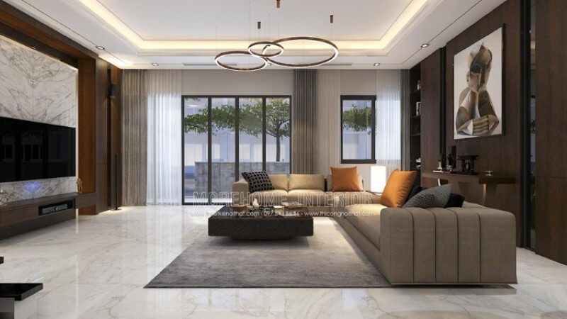 Mẫu sofa góc hình chữ L đẹp khi được đặt đúng vị trí và đúng khung cảnh, bạn có thể tham khảo ý tưởng trong mẫu thiết kế nội thất biệt thự Parkcity hay nhiều hơn nữa tại website Morehome: thietkenoithat.com