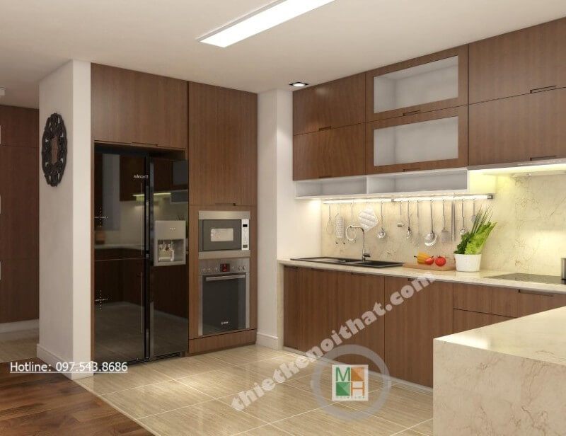 Với sự phân chia hợp lí và khoa học, tủ bếp gỗ công nghiệp giúp cho người nội trợ dễ dàng nấu nướng nhanh chóng hơn