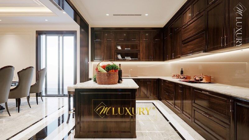 Mẫu đá nhân tạo solid surface LG màu trắng tuyệt đẹp cho không gian tủ bếp đảo tân cổ điển