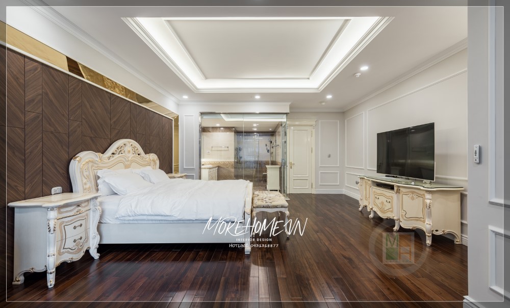 Vách gỗ ốp tường phòng ngủ tạo điểm nhấn ấn tượng, điểm thu hút vẻ đẹp sang trọng